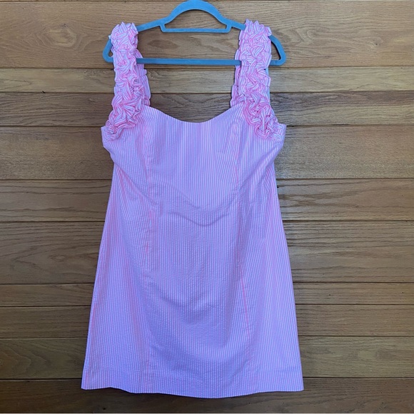 Lilly Pulitzer Devina pink and white seersucker striped ruffle sleeve mini dress - Picture 2 of 7